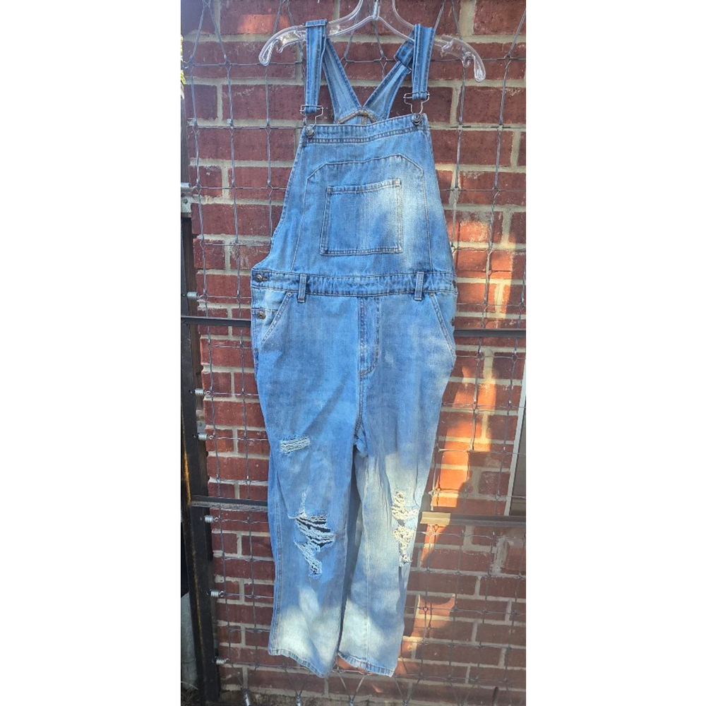 Women's Wild Fable Blue Distressed Denim Overalls Size L